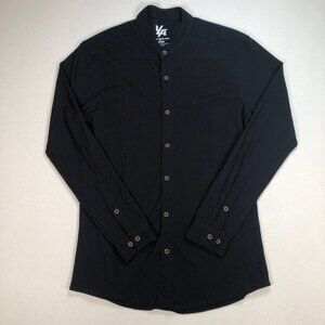YoungLA Shirt Men's L Black Collarless Long Sleeve Button Up Logo‎
